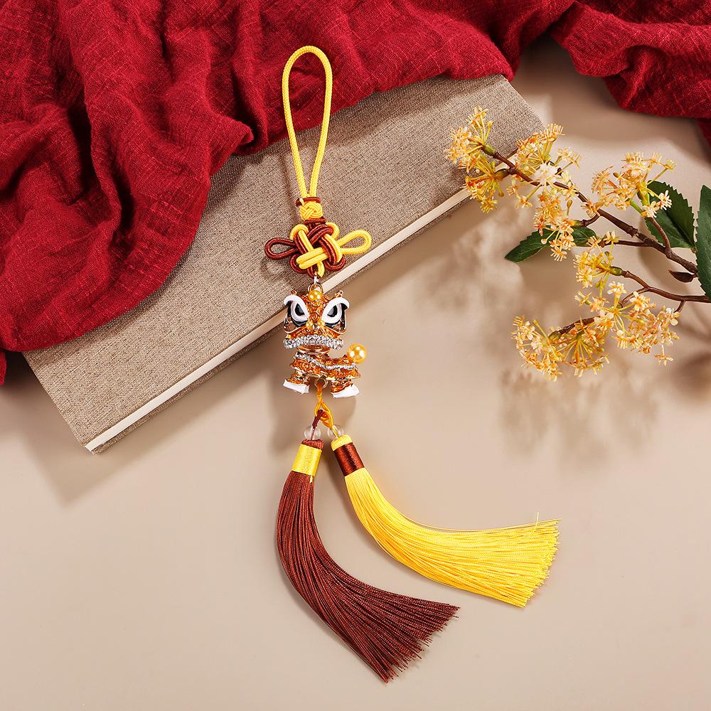 Chinese Lion Dance Car Pendant with Double Tassels and Rhinestone - Foshan Cultural Gift