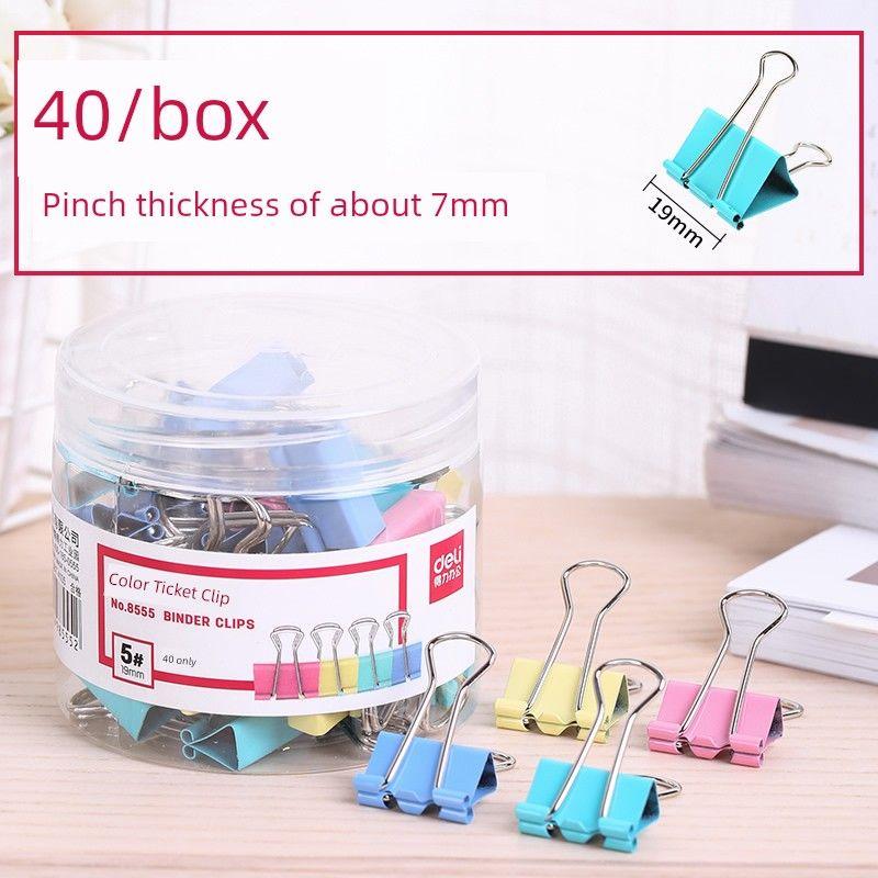 

Deli Black, Colors Long Tail Clip Binder Clip Document Folder Ticket Holder Large and Medium Small Clip Stationery 8555/40 Pieces Per Box/(19mm)