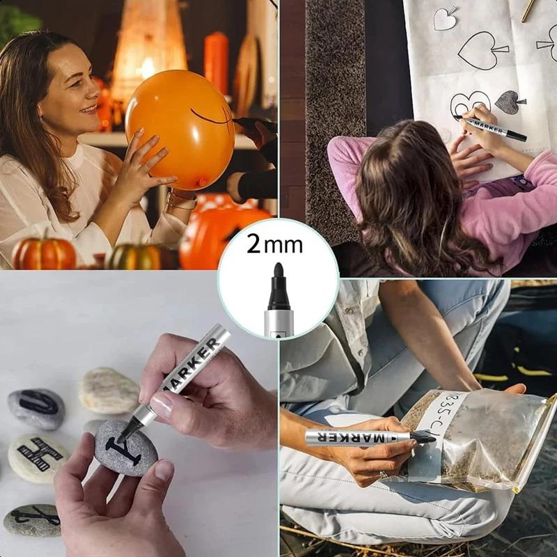 5Pcs Permanent Paint Marker Pen 2Mm Waterproof Black Pen For Tyre Oily Markers Quick Drying Signature Pen Stationery Supplies