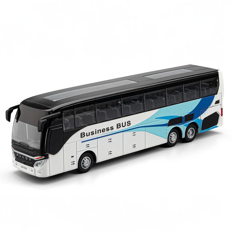 1:30 Business Long Distance Single Decker Bus Alloy Diecast Sound And Light Pull Back Classic Simulated Children's Toys Holiday