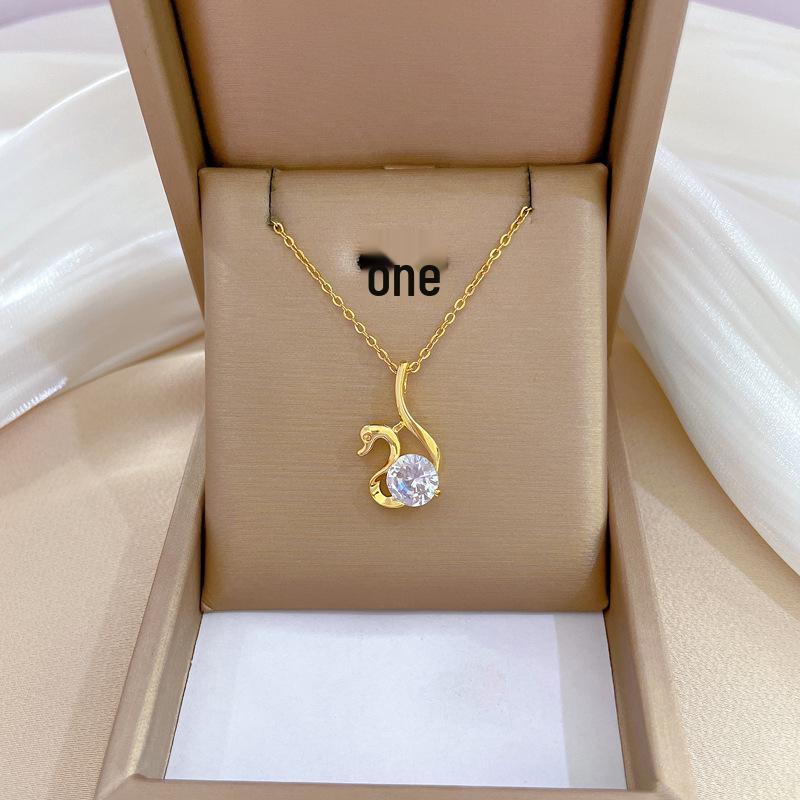 Titanium Steel Micro-Inlaid Luxury Necklace: Elegant Full Diamond Gold Design for Women