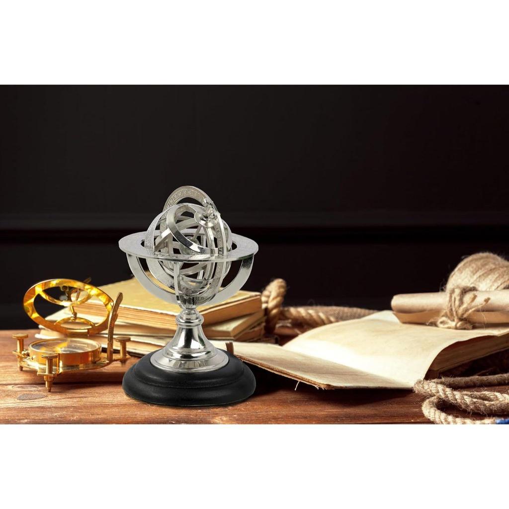 Wood Sphere Globe (floored base - 4 inch , globe size : 9 x 5 inch, Brown)