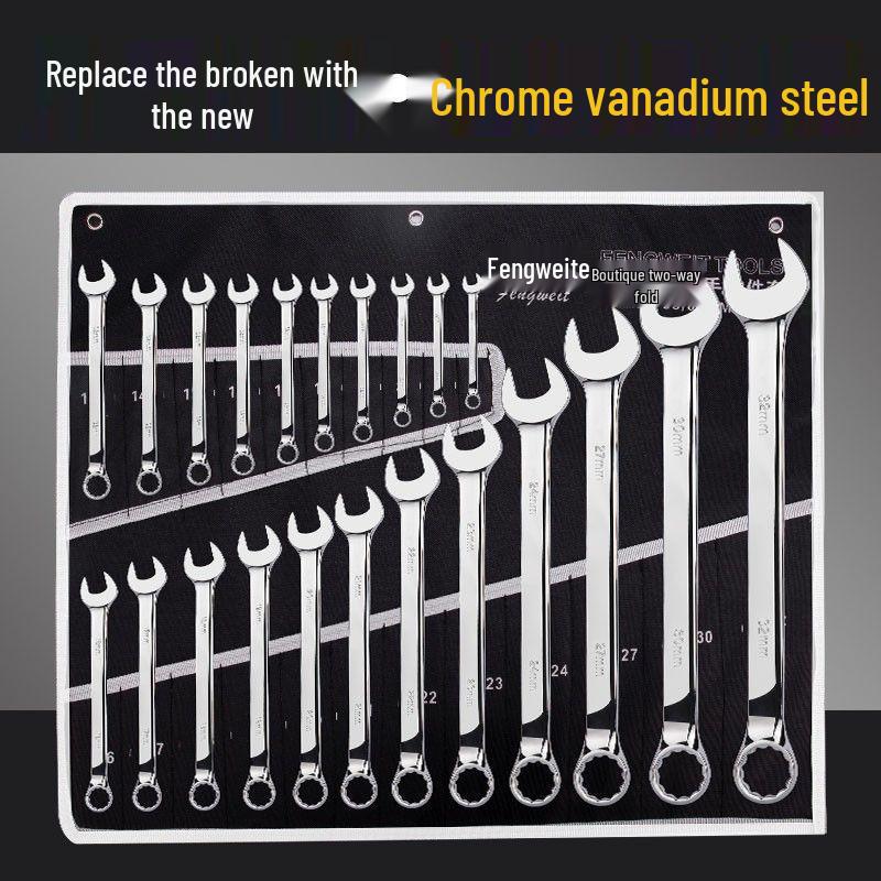10-Piece Double-Ended Open-End Wrench Tool Set - Chrome Vanadium Steel, Ideal for Automotive Repair