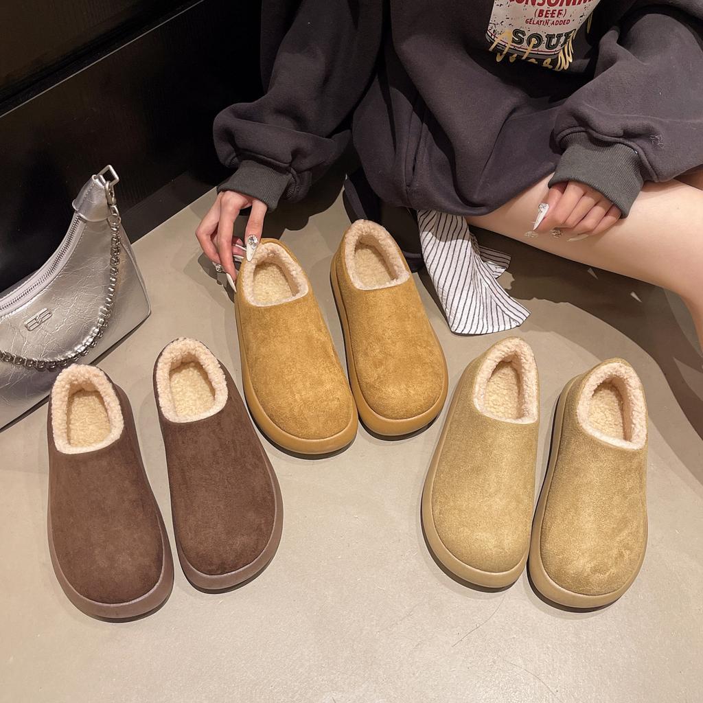 thick-soled velvet cotton shoes winter new outdoor heightening solid color foot cover short British style women's snow boots