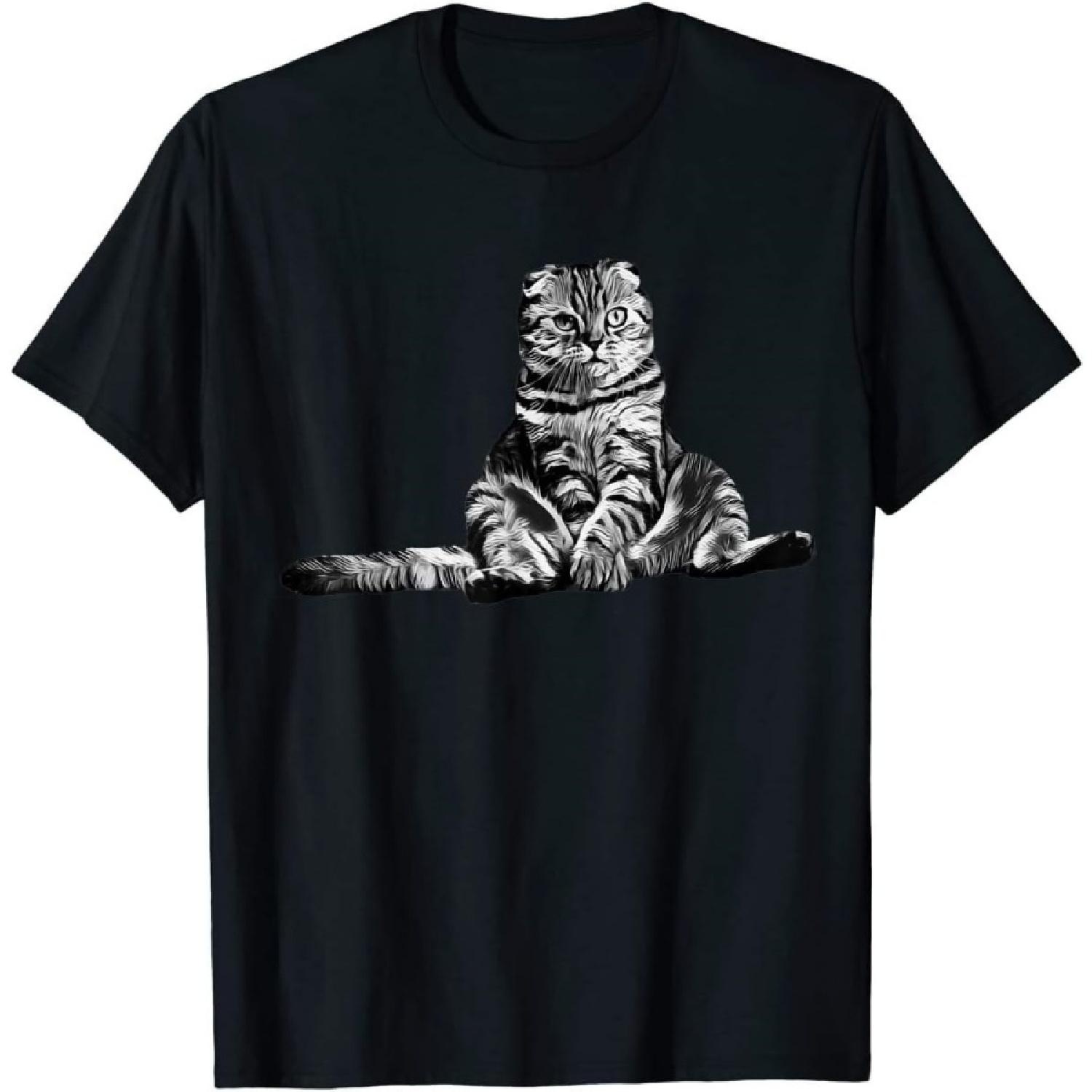 BINA STORE Cat Scottish Fold T-Shirt T151220 Black S