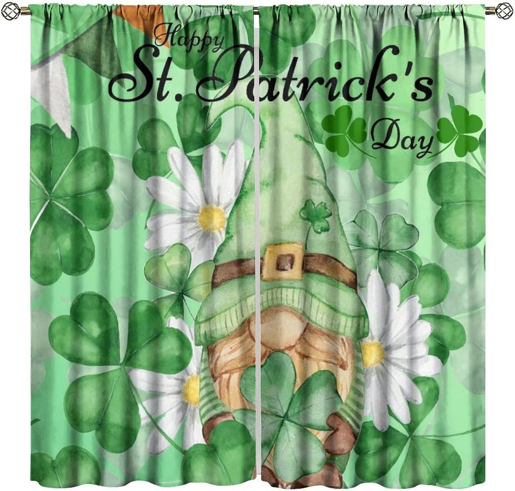 St Patrick's Day Decor Curtain St Patrick Leprechaun Gnome Green Hat St. Patrick's Day Shaamrock for Home Kitchen Livingroom