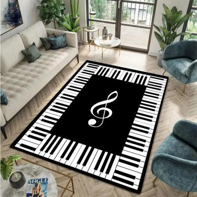 Chic Piano Key & Musical Note Design Area Rug - Non-Slip Machine Washable Rug for Living Room, Bedroom, Kid Room Game Room Decor