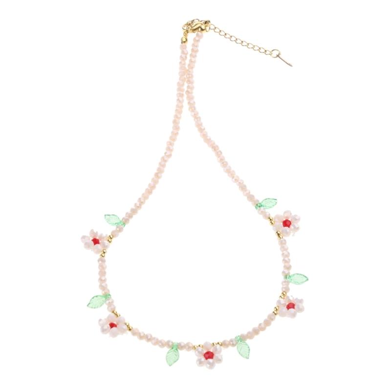 Flower Beaded Necklace Flower Pendant Necklace Chain Necklace Bead Necklace Party Accessories Gift for Women Girlfriends