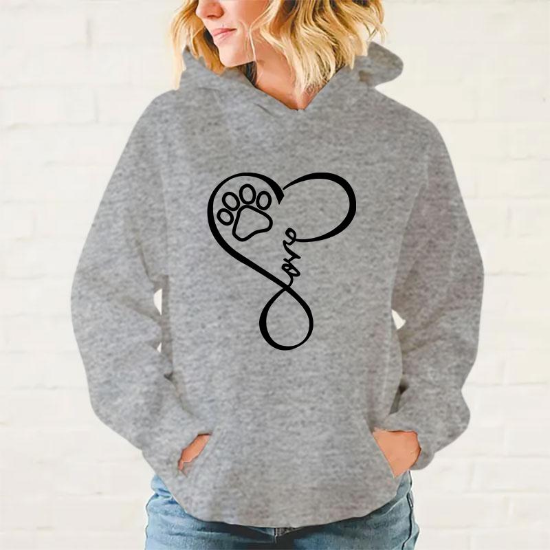 Y2k Hoodies Fashion Women Love Dog Paw Print Hooded Sweatshirt Autumn Leisure Sports Pullover