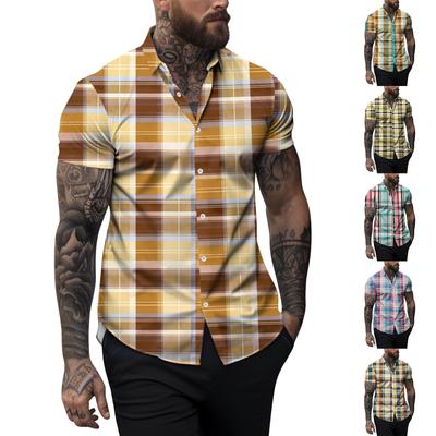 Herren Frühling Sommer Casual Plaid Printing Revers Kurzarm Herrenhemd Herrenoberteil