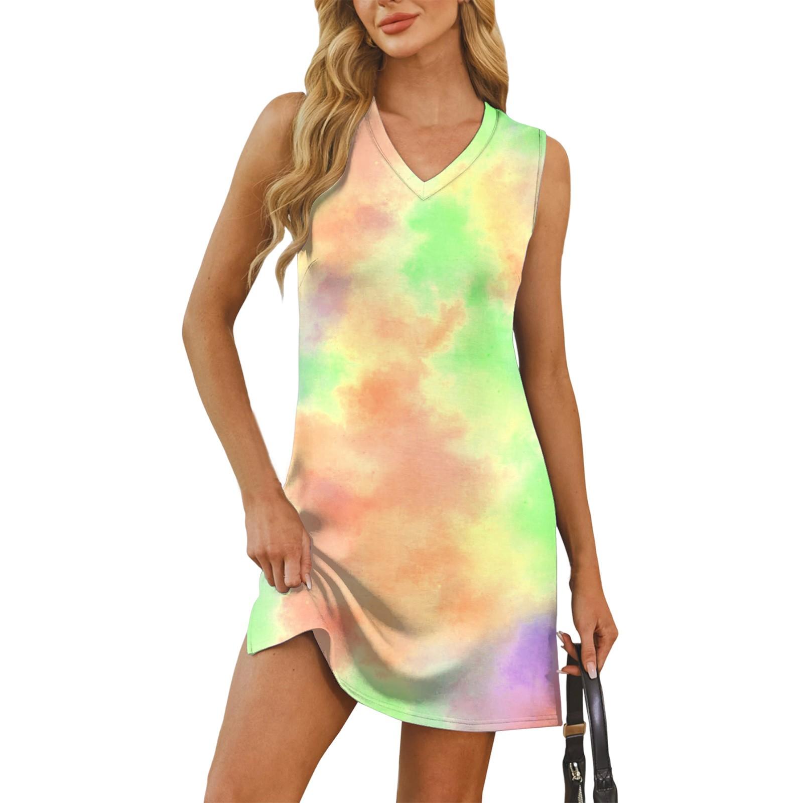 

Женский летний повседневный сарафан без рукавов с V-образным вырезом и градиентным принтом для пляжного отдыха XL жёлтый