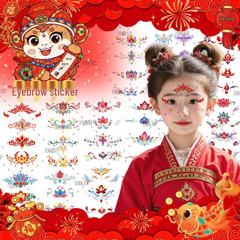 Glittery New Year Face Stickers: Non-Toxic, Easy-Clean, High-Quality, Colorful Tattoo Stickers for Kids' Foreheads - Cute and Festive!