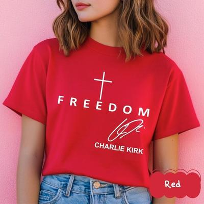 Freedom Charlie Kirk Signature T-shirt- rood shirt Patriotisch