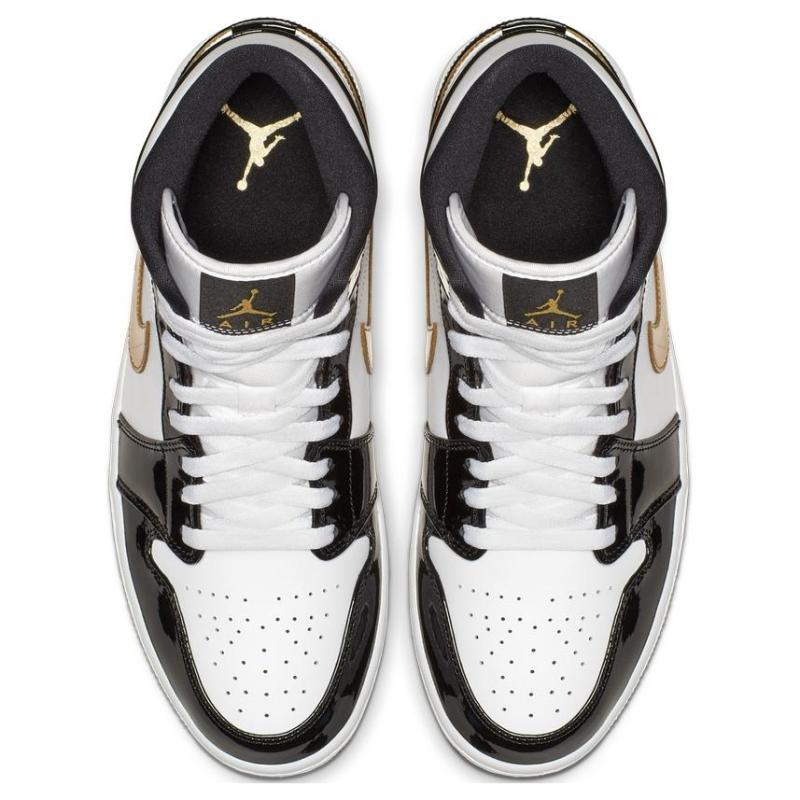 Jordan 1 Mid Patent Black White Gold Jordan 852542-007