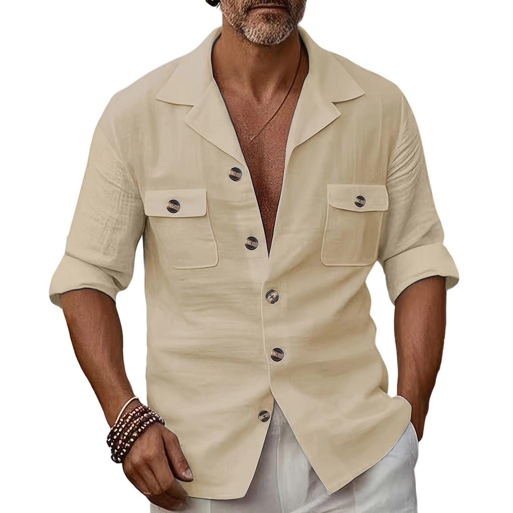 Camicia da uomo Tendenza Moda Bottoni Tasca Colore Unico Lino Tempo libero