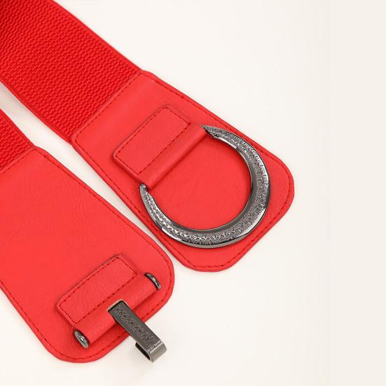 Women Elastic Corset Solid Color Metal Hanging Buckle Belt Faux Leather Slimming Body Waistband Dress