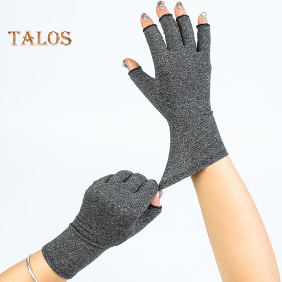 1 Pair Health Care Gloves Balanced Pressure Elastic Wrap Lightweight Neat Seams Half-Finger Design for Cycling Driving Fitness Touchscreen Mountain