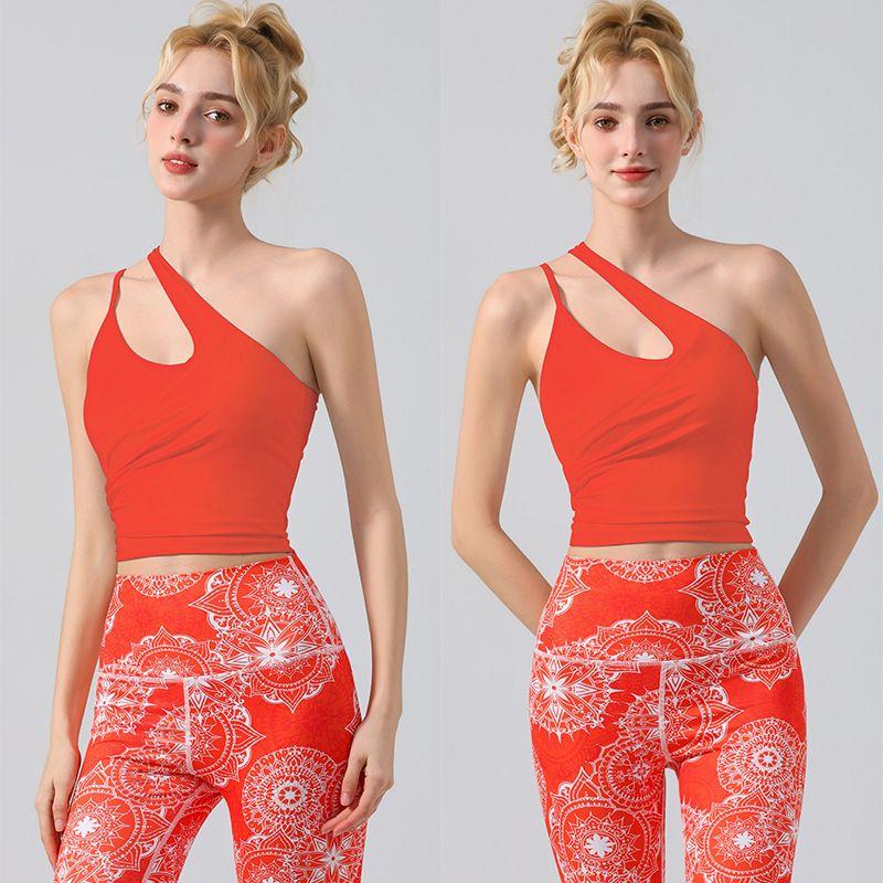 Foreign Trade New Summer Cross-Border Sexy Sloping Shoulder Yoga Vest Sports Running Fitness Yoga Clothes Set With Chest Pad