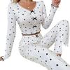 Yousheng Women Lace Trim Pajama Set Long Sleeve V-Neck Front Button Tops Full-Length Pants Sleepwear Nightwear