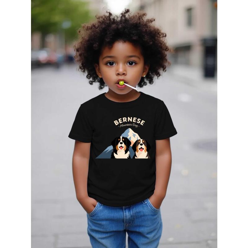 

European Size Boys Round Neck Short Sleeved T Shirt with Creative Print 98cm