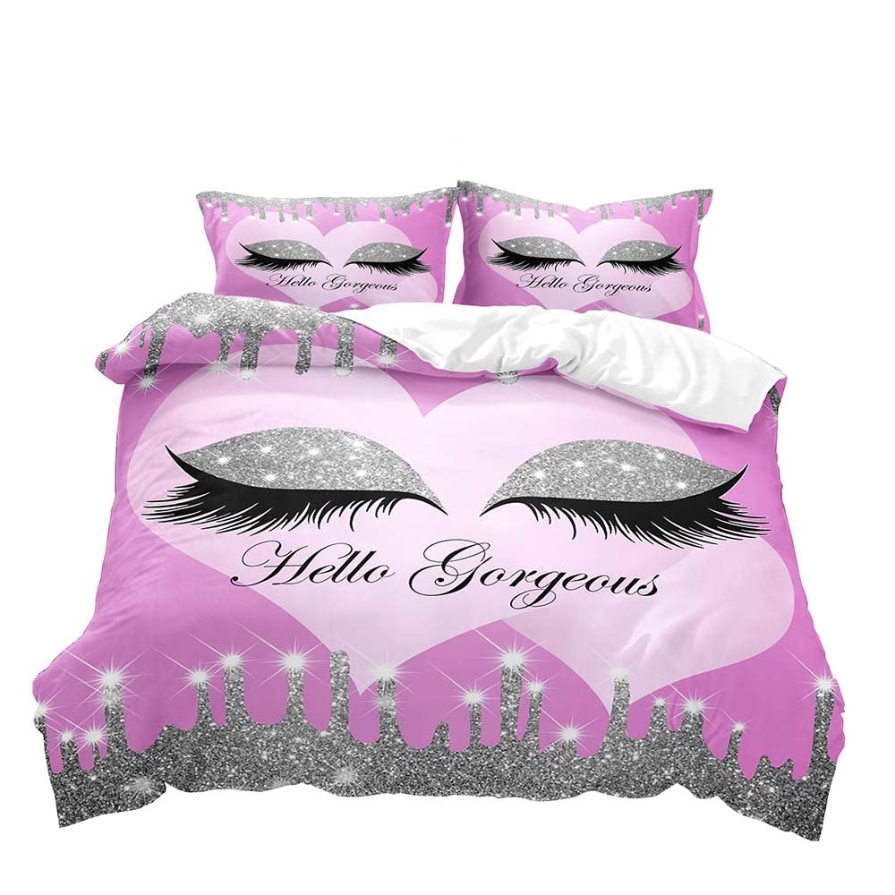 Makeup Duvet Cover Set for Women Queen Size Lightweight Down Quilt Covers Bedroom Decor 2 Pillowcases 1 Duvet Cover No Comforter