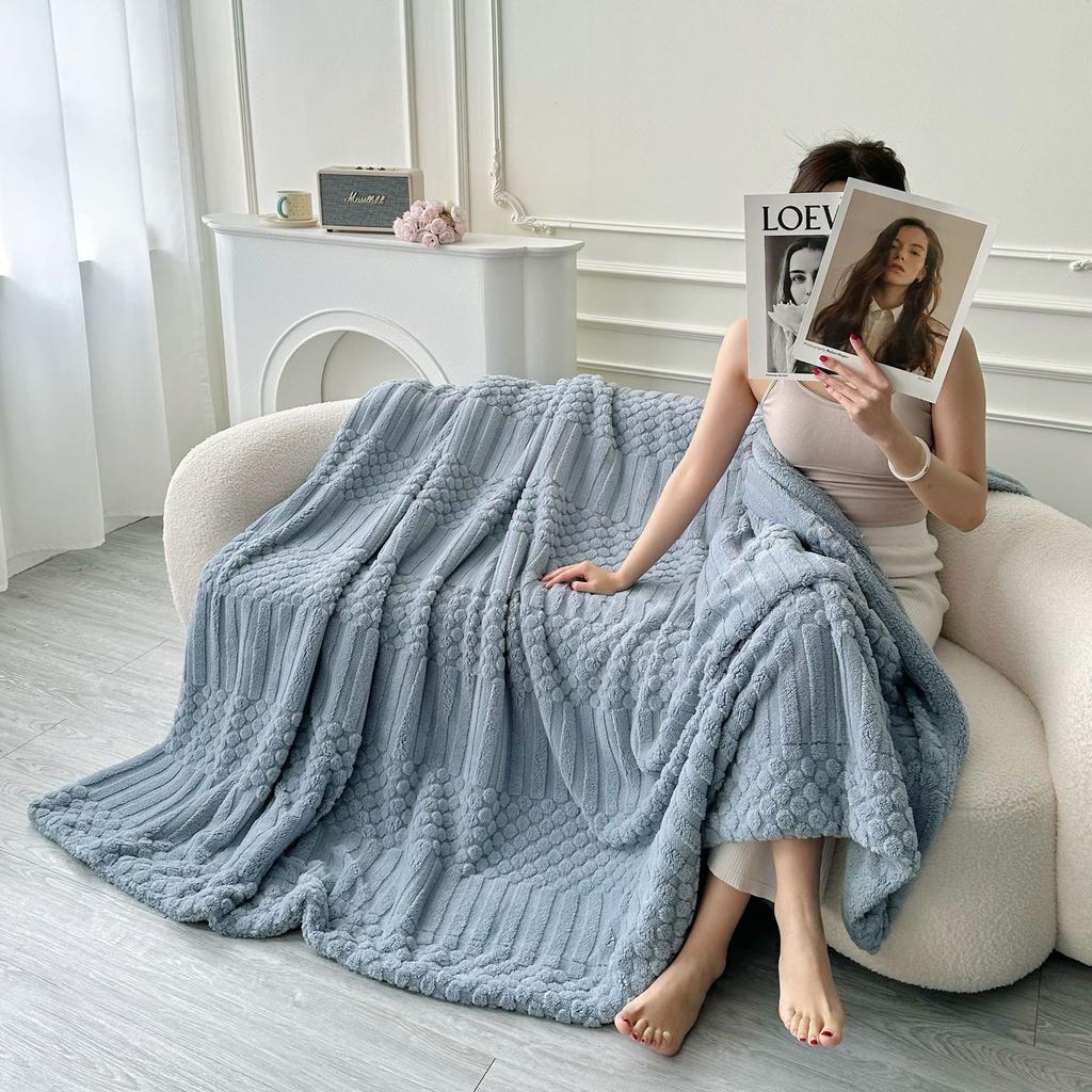 Affordable Luxury Solid-Color Double-Sided Fleece Blanket, Thickened Air-Conditioning Blanket, Nap Blanket, Sofa Throw