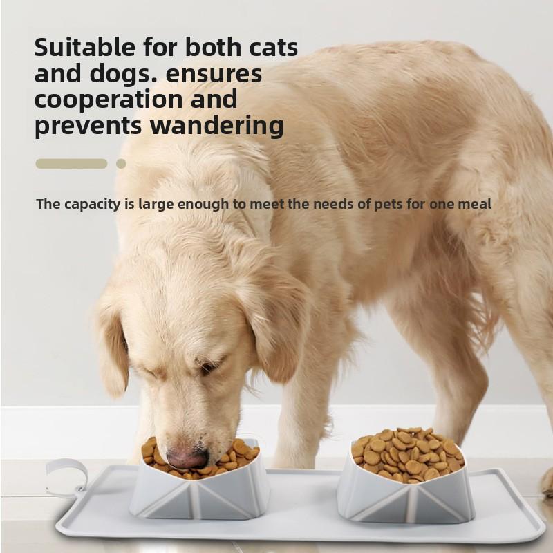 Silicone folding pet dinner plate dog bowl dog basin cat bowl cat food basin double bowl drinking water pet supplies