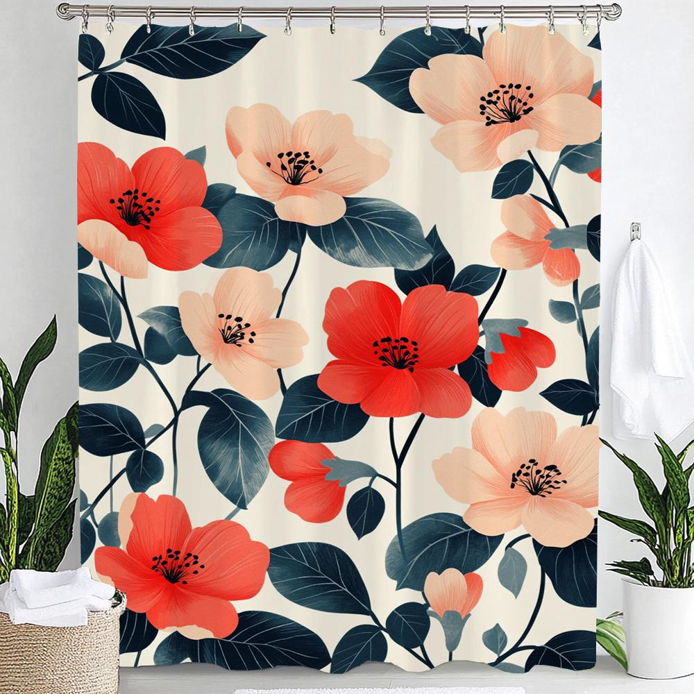 Watercolor Botanical Floral Leaf Shower Curtain, Floral Bathroom Decorative Shower Curtain, Print Fabric Home Curtain with Hooks