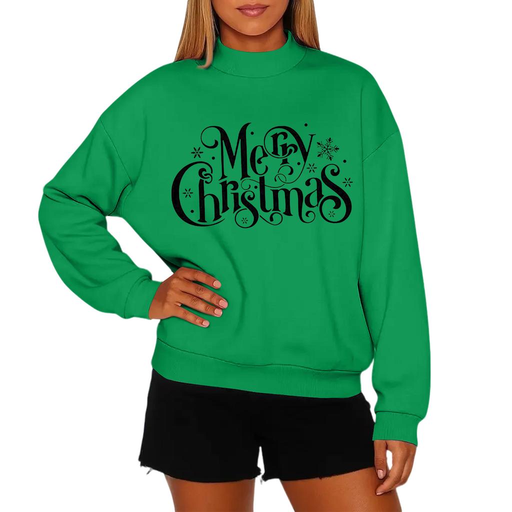 Ladies' Fashionable Casual Round Neck Long Sleeved Christmas Printed Hoodie