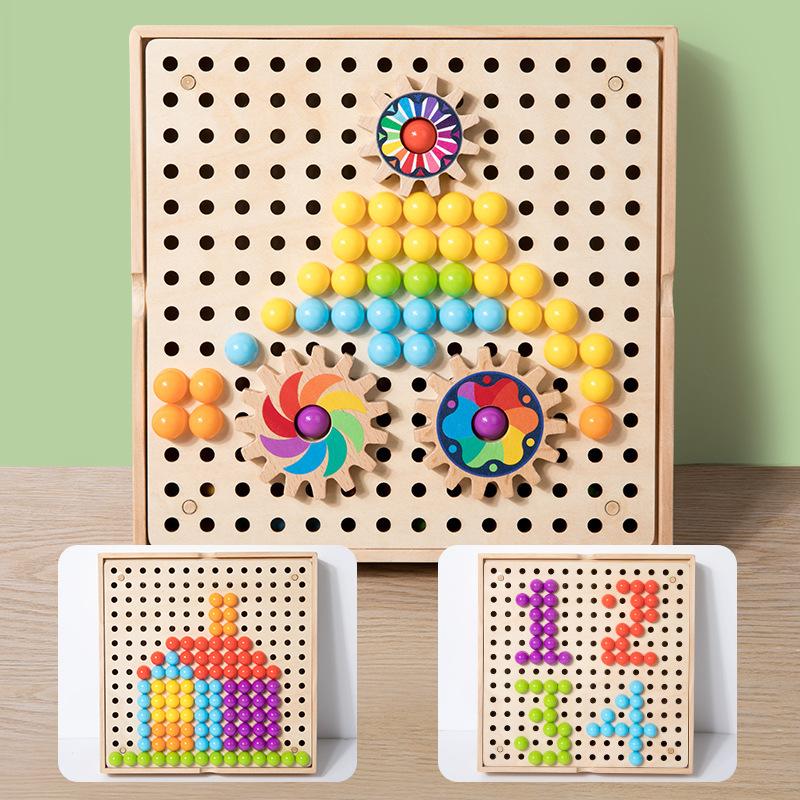 Children'S Early Education Educational Multi-Functional Gear Creative Mushroom Nail Pairing Assembly Parent-Child Desktop Toy