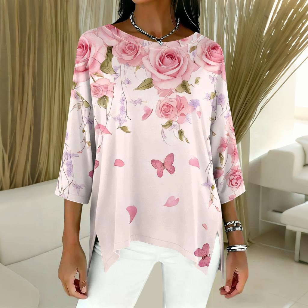 Damen 3/4-Ärmel Shirts Grafik-T-Shirts Shirts Lässige Basic-Tops Pullover