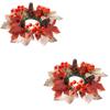 2 Piece Artificial Maple Leaf Berry Pinecone Candle Ring Wreath Set for Autumn Table Centerpiece Decor Home Display