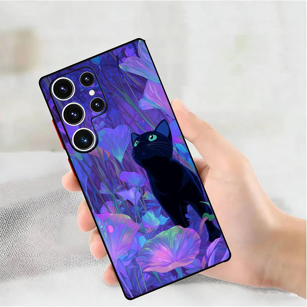 Cut Black Cat Phone Silicone Case for Samsung Galaxy S 24,22,20,23,21,20 Ultra Plus Lite 5G Print Silicone  Cover