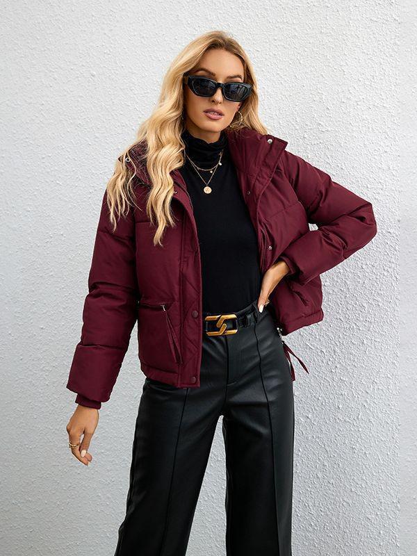 2023 Women's European & American Style Short Stand-Collar Down Cotton Jacket with Zipper