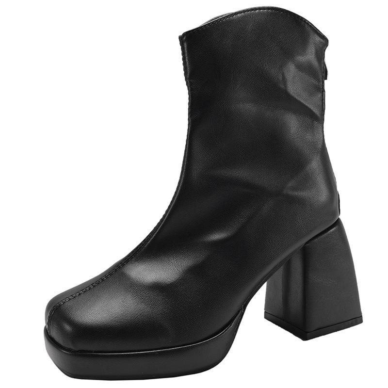 Retro black thick high-heeled British Martin boots women's 2025 new autumn and winter skirt slim velvet short boots