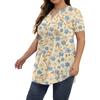 Women's Print Large Size  V Neck Button-Up Top Casual Short Sleeve Flowy Top