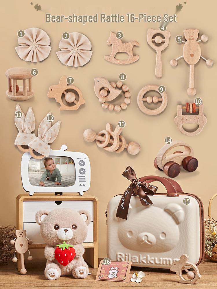 Luxury Newborn Gift Set: Wooden Toys & 100-Day Celebration