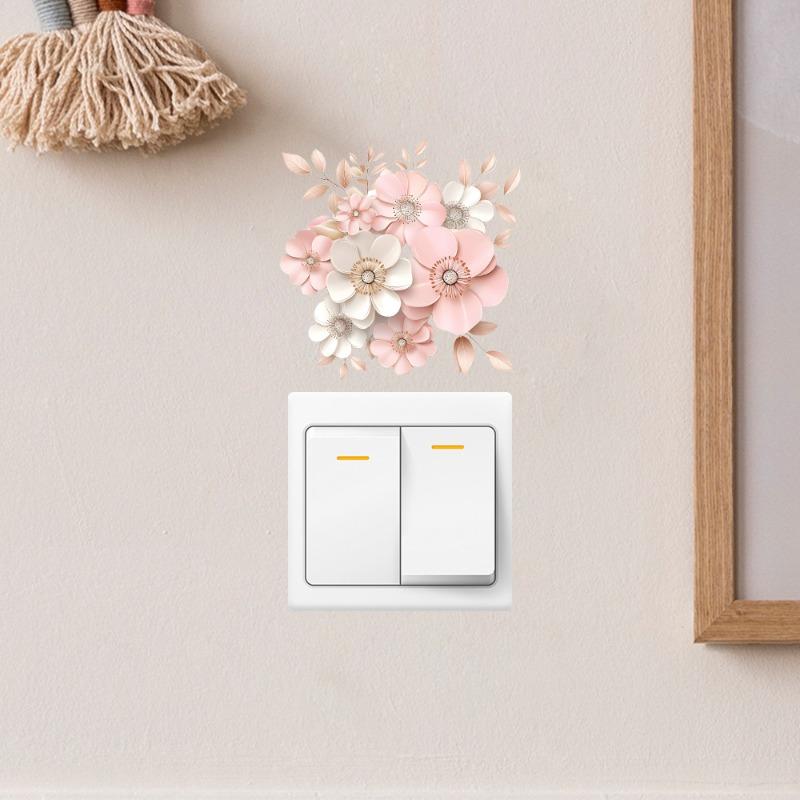 Painted Relief Flower Bedroom Living Room Switch Sticker Decorative Beautification Wall Sticker Self-adhesive