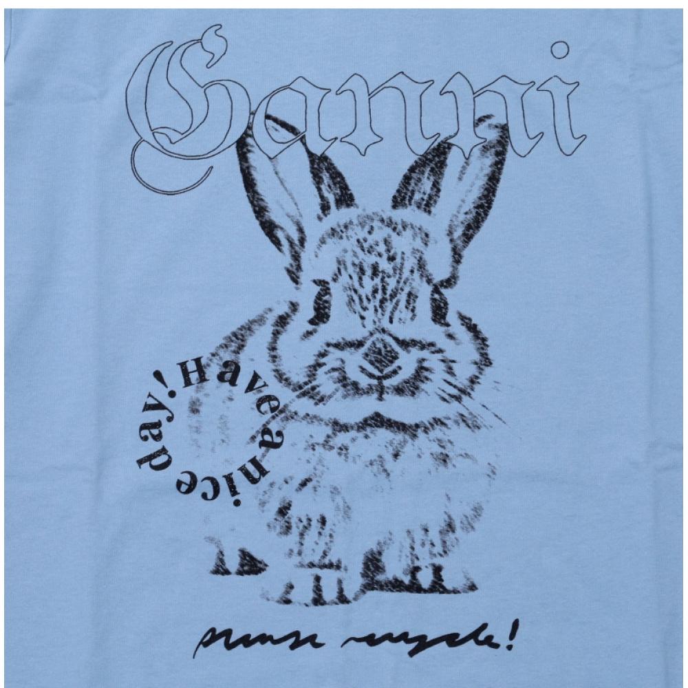 Ganni Bunny Logo Print Damen Kurzarmhemd T4155 326