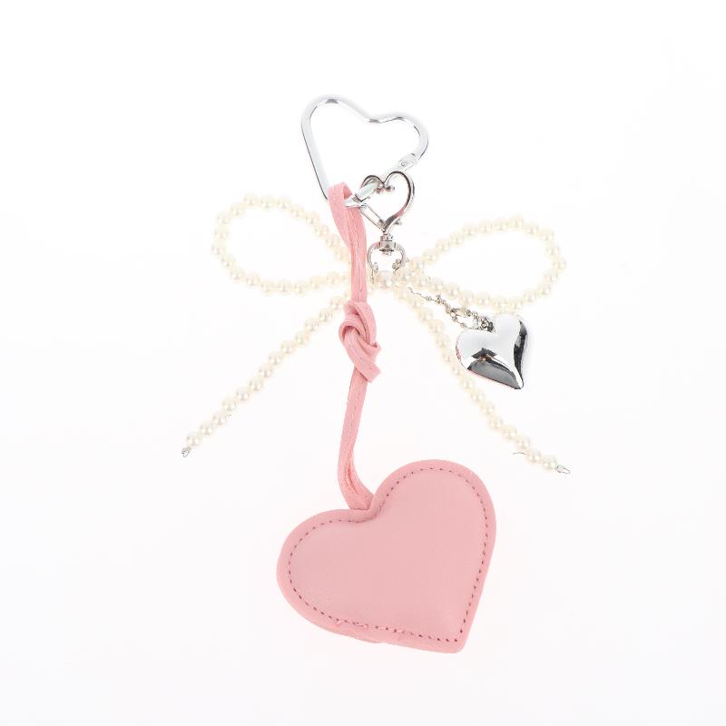 Bow Heart PU Keychains Elegant Ladies Key Chain With Rope Keyholder Fashion Accessory For Purse Bag Car Home Gift
