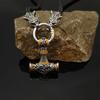 Nordic Viking Leather Necklace Crafted Hammer Celtic Wolf Head Necklace Men's Long Jewelry
