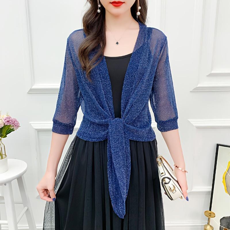 Women's Summer Gold & Silver Lace Cardigan Shawl - Sun Protection Cape