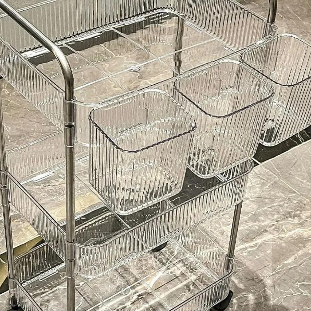 Transparent Rolling Cart Storage Shelfs Multilayer Multifunctional Simple and Modern Trolley Mobile Shelf Multi-Layers Storage