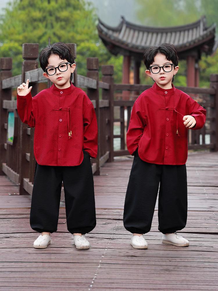 Boys' Hanfu Tang Suit: Autumn/Spring Ancient Style Performance Outfit