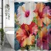 Fargerikt dusjforheng med blomster, Dekorativt dusjforheng til badet, Vanntett dusjforheng med kroker
