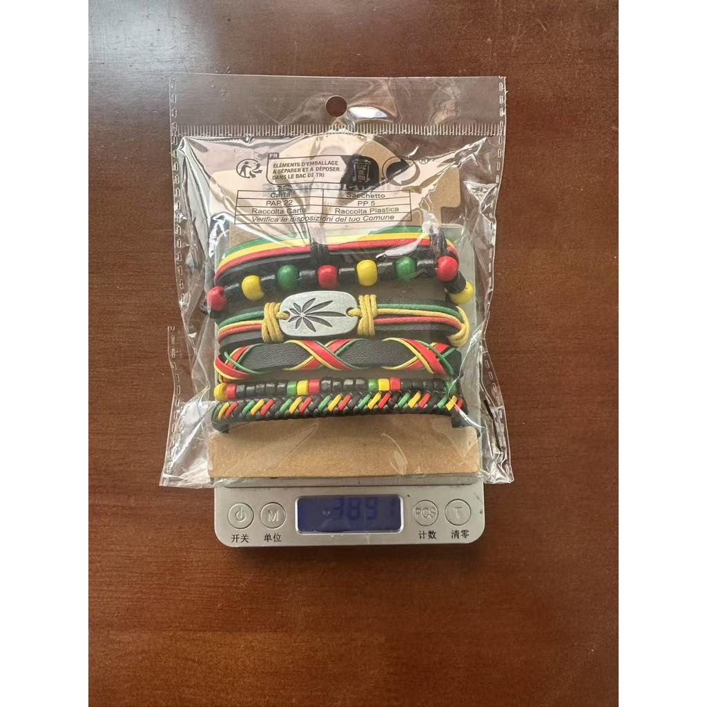 Cross-border e-commerce new fashion woven combination six-piece set maple leaf red, yellow and green hand rope European and American popular bracelet