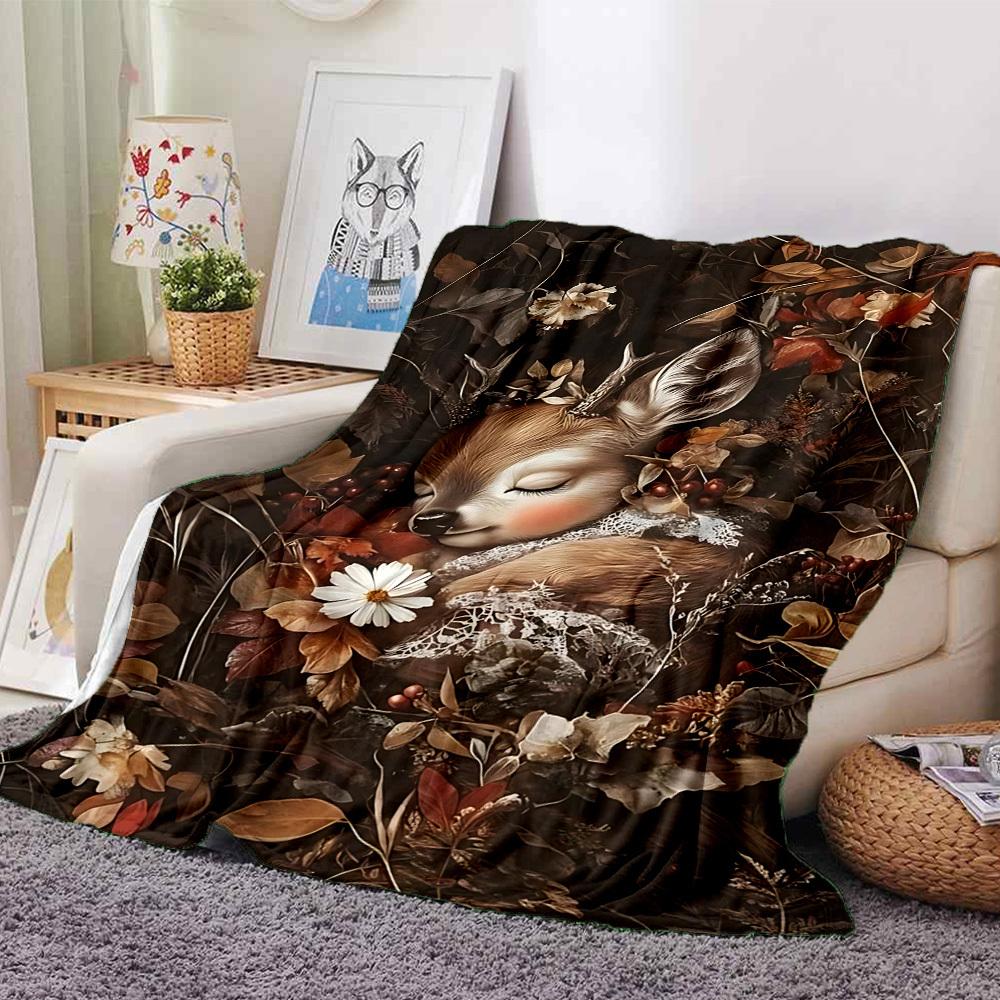 1pc Deer Name Blanket Lightweight Flannel Throw for Sofa Bed Travel Camping Livingroom Office Couch Chair