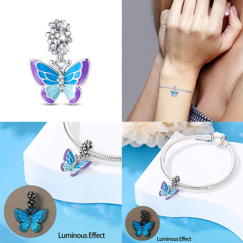 Fit Charms Fororiginal Bracelets 100%Copper Luminous Butterfly Series Beads Diy Jewelry Making For Women Gift