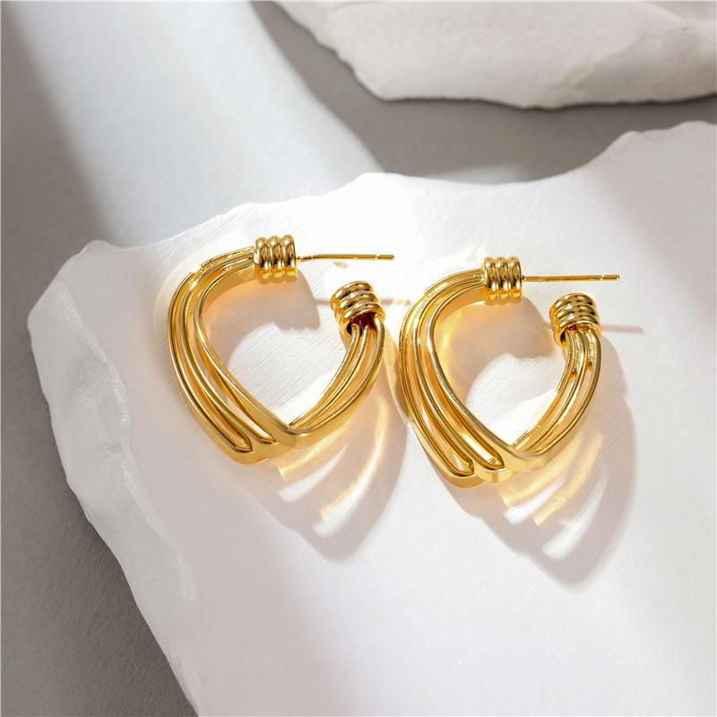 Three-layers Hollow C-shaped Women's Drop Earrings Gold Color Curved Metal Dangle Earrings Silver Color Geometry Ear Jewelry
