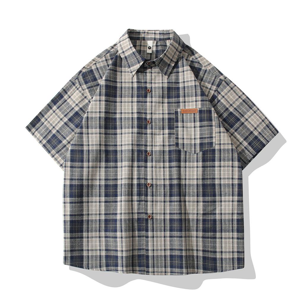 Men S Short Sleeve Plaid Loose Casual Vintage Fashion Shirt